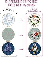 Vista 3 de TINDTOP Christmas Embroidery Kit for Adult, 3 Sets Embroidery Stitch Practice kit Include Embroidery Cloth Hoops Threads for Craft Lover Hand Stitch