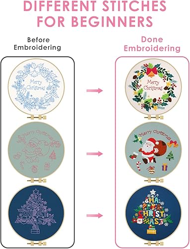 Miniatura 3 de TINDTOP Kit de bordado para principiantes, paquete de 4 kits de práctica de punto de cruz para principiantes, incluye aros de tela de bordado, hilos
