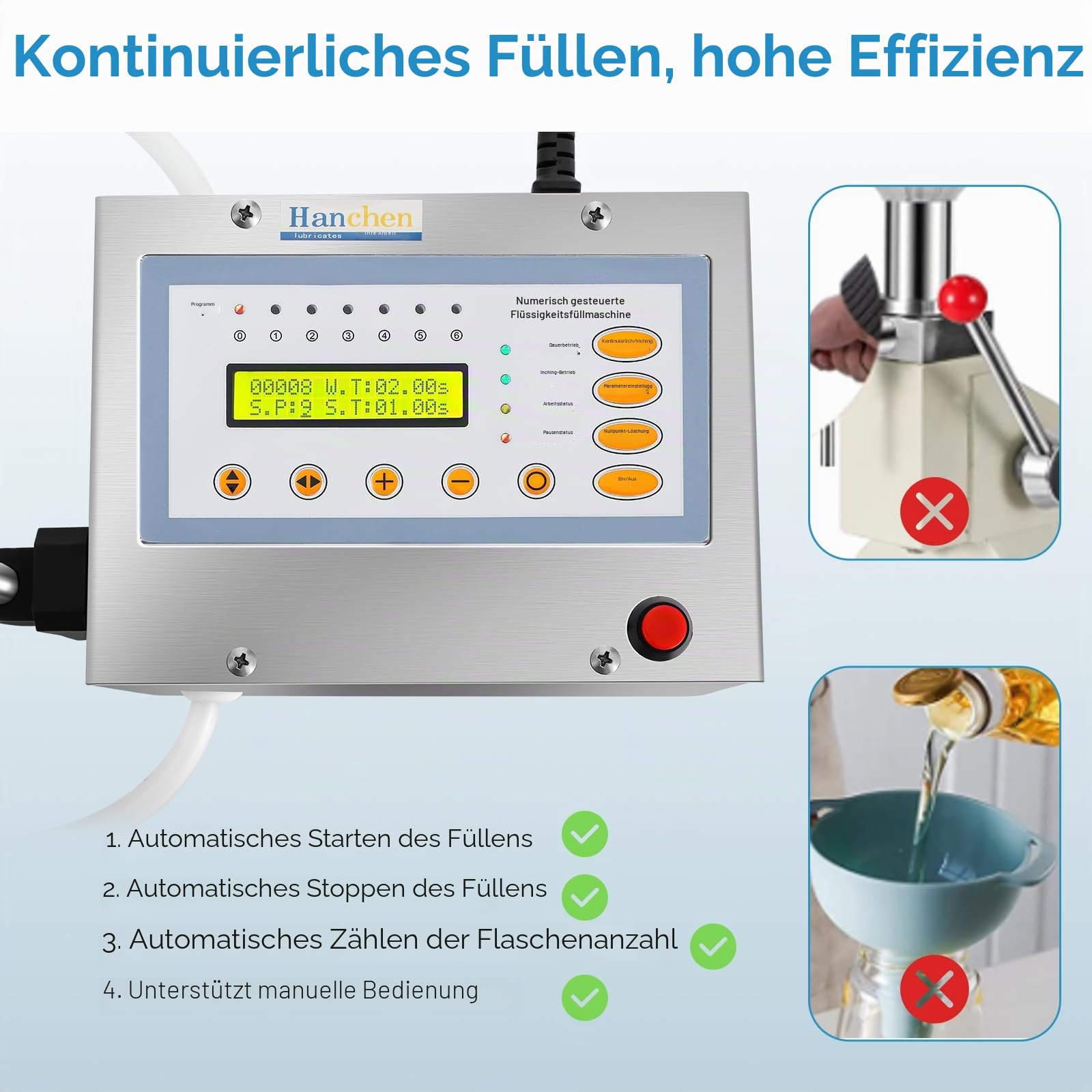Hanchen Flüssigkeit Füllmaschine 5-3500 ml Genauigkeit Tragbares digitales LCD-Display Automatischer Flaschenfüller für Parfüm/Trinkwasser/kleine Flasche Flüssigkeitsfüllmaschine mit CE