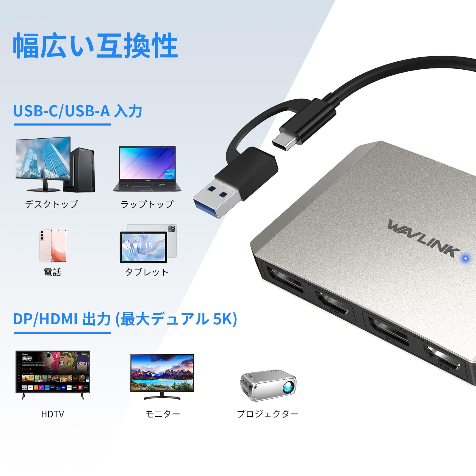 Amazon | WAVLINK USB 3.0/USB C対応DisplayPortおよびHDMIアダプター
