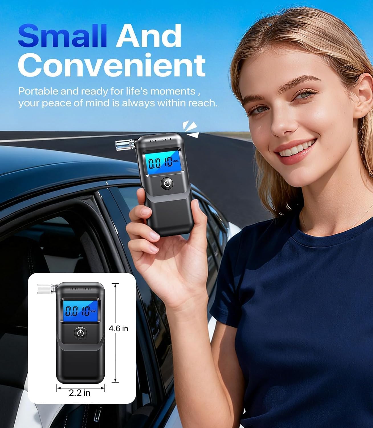 Breathalyzer, Alcohol Breathalyzer Tester with LCD Digital Display, Portable Breathalyzer for Home and Party Use (Includes 10 Mouthpieces) Black