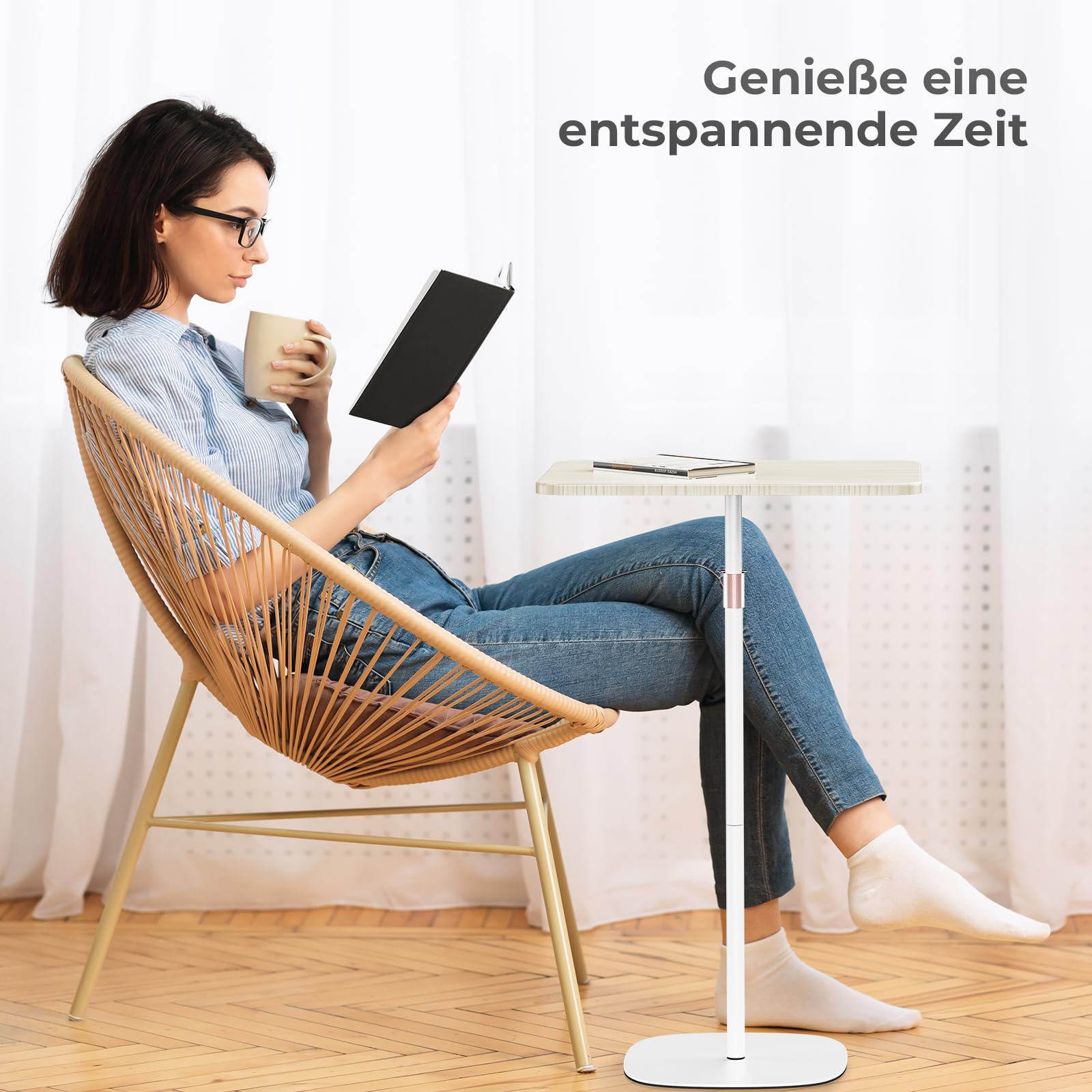 Tragbarer Laptop-Ständer, höhenverstellbarer Beistelltisch für Sofa/Nachtschrank, eleganter Holz-Rednerpult-Ständer, mobiles Podium für Zuhause, Büro und Schule, Weiß