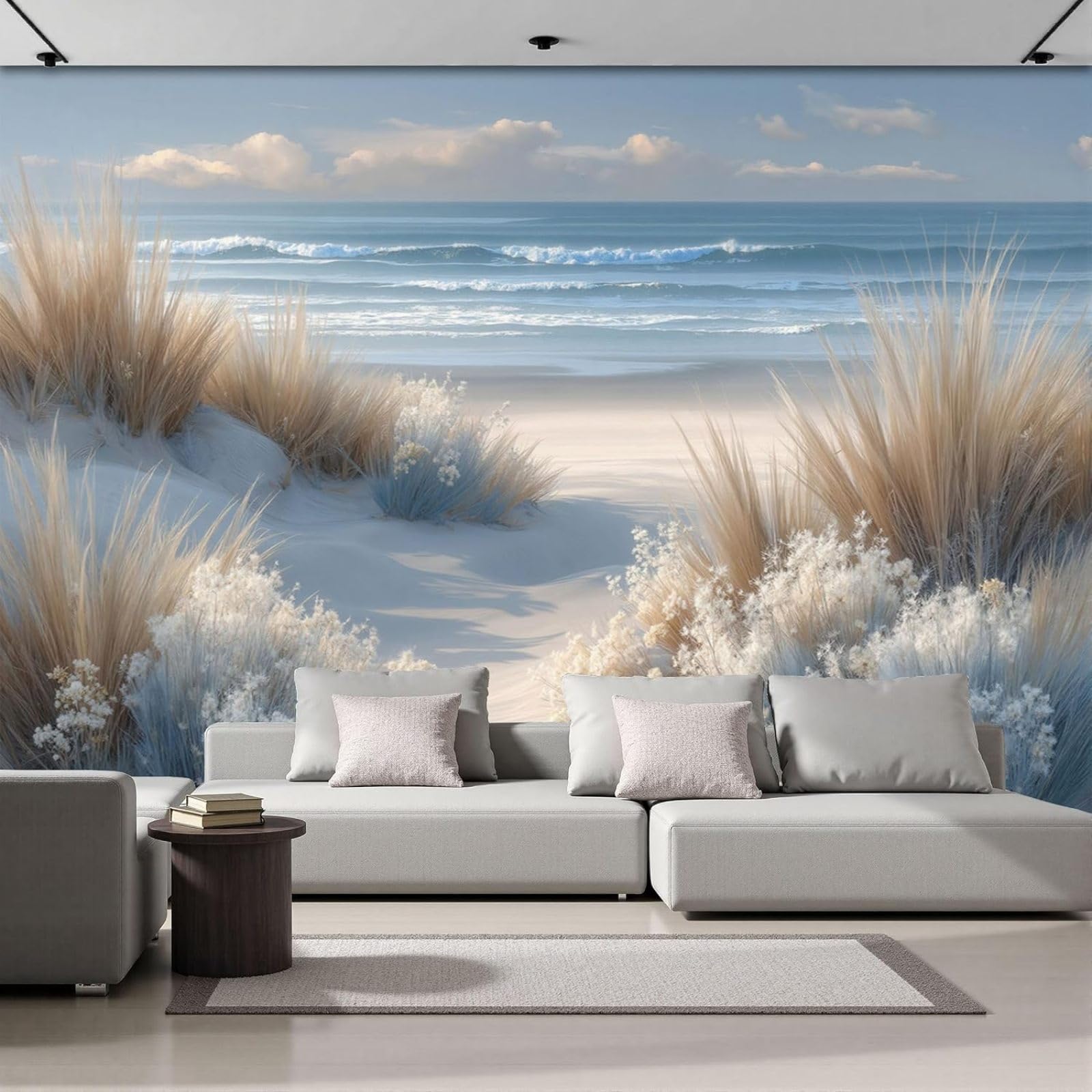 kfjhgbdshhj Non-Woven Photo Wallpaper, Beach Trail, 3D Effect, Dense Dune Vegetation for Living Room/Bedroom, Blue wall Mural for wall Decoration, 400cm x 280cm Stickers - Frameless Painting - Poster
