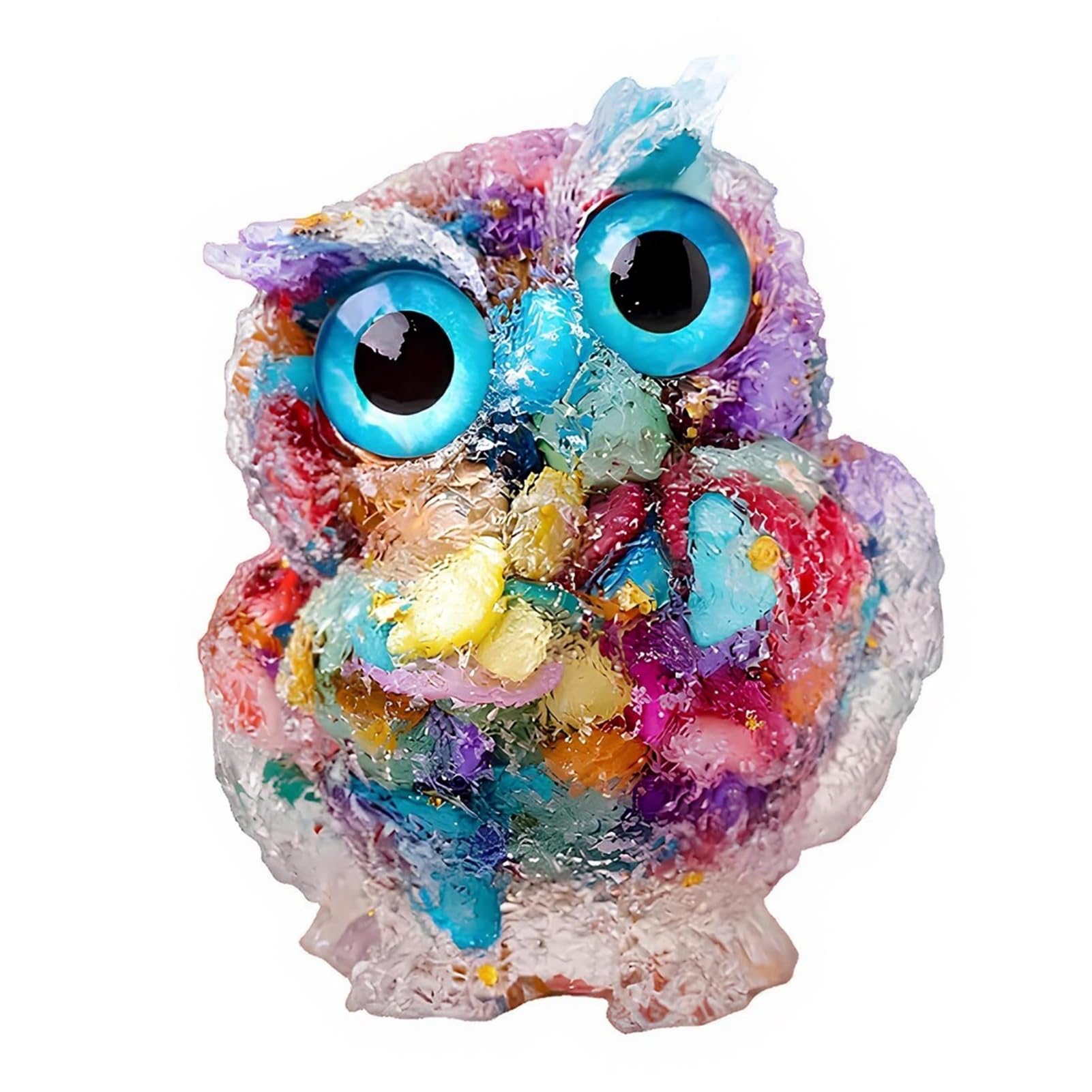 sugerou Crystal Owl Statue, Natural Healing Gemstone Figurine for Home Office Decor, Reiki Spiritual Energy Symbol Ornament, Waterproof Resin Hand-Painted Animal Gift Multicolor
