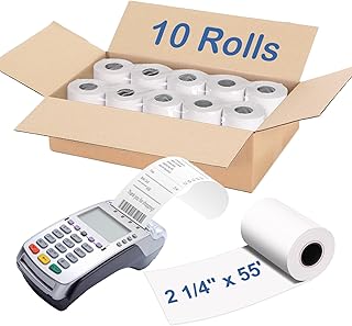 2 1/4 x 55 Thermal Paper Receipt Roll-Compatible with Clover Mini Flex Verifone VX520 Ingenico ICT220 ICT250 FD400, POS/Cash Register, Fits All Credit Card Terminals, BPA Free, 10 Rolls