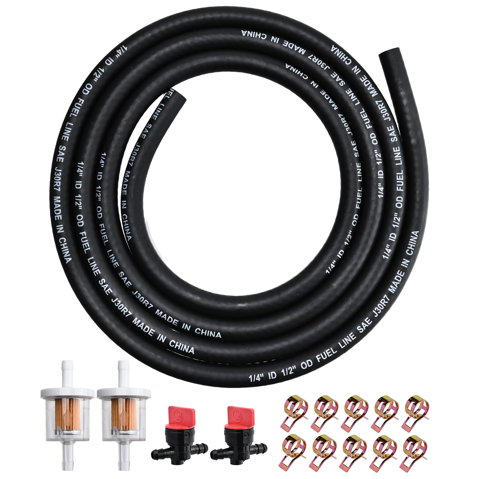 1/4" ID Fuel Line Braided NBR Rubber Hose w/Filters Valves 6.6 Feet