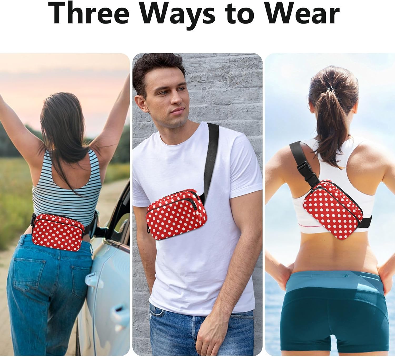 Red White Polka Dot Pattern Belt Bag for Women Men Fanny Pack Small Waist Pouch Crossbody Bags for Outdoor Hiking Running Travel - Image 5