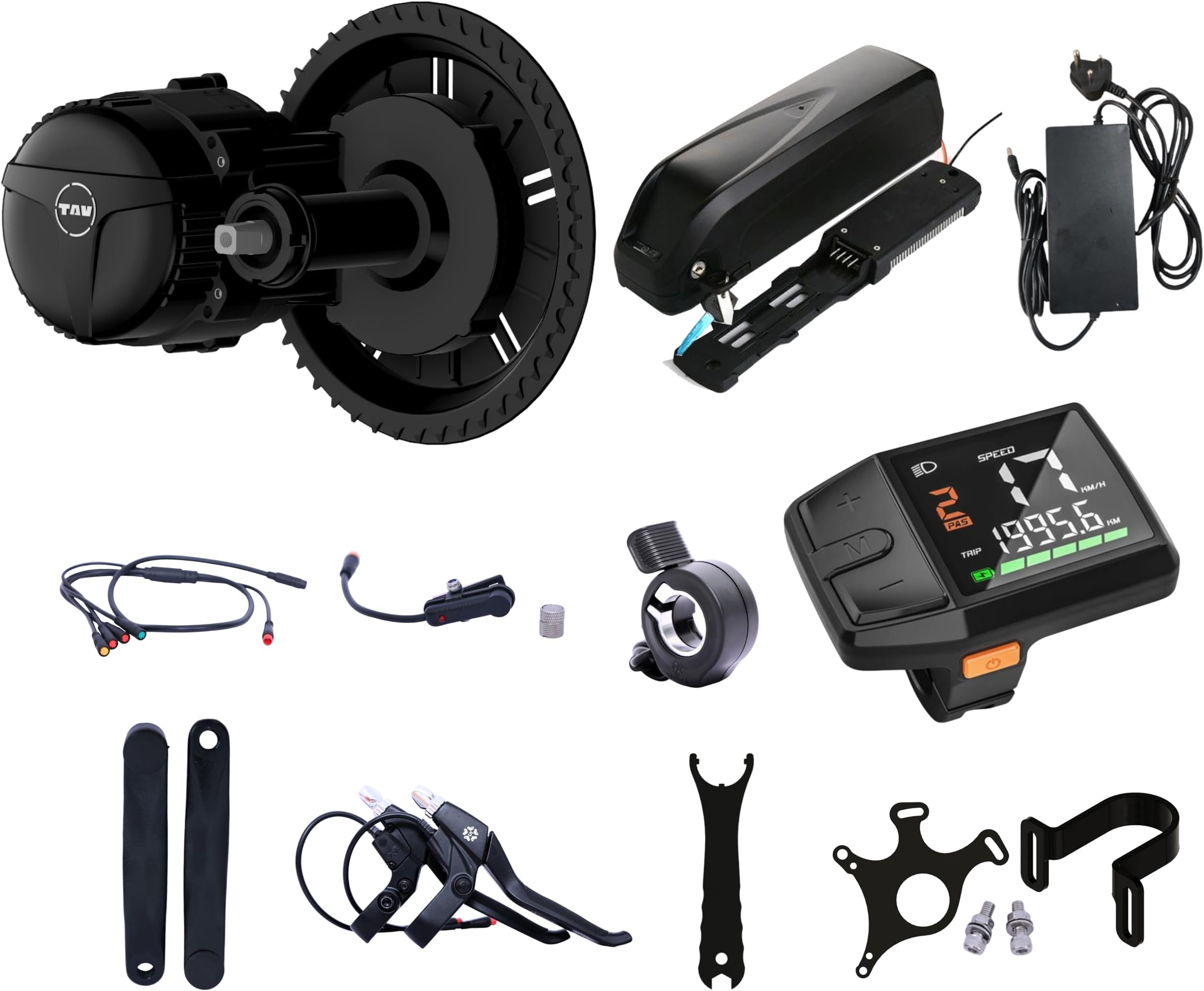 TAV E-Bike conversion kit 250W | 36V for all types of bicycles | High Torque Mid Drive Motor with Digital LCD Display with 8 Ah Battery