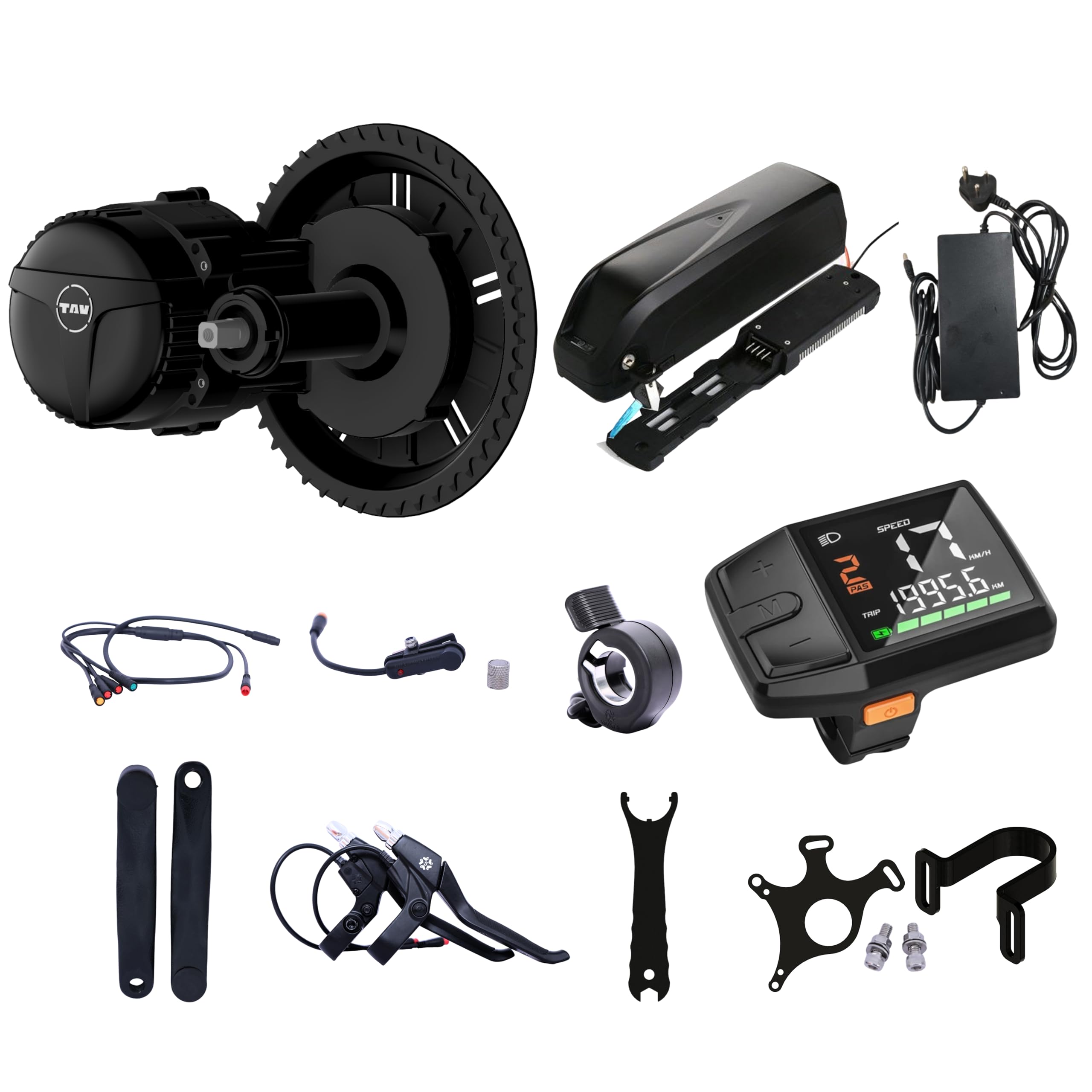TAV E-Bike conversion kit 250W | 36V for all types of bicycles | High Torque Mid Drive Motor with Digital LCD Display with 8 Ah Battery