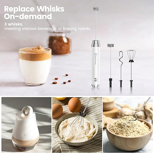 Miniatura 2 de Maestri House Espumador de Leche Recargable con 3 Cabezales, LunaFro AS Creador de Espuma Eléctrico de Mano Impermeable Desmontable Batidor de Acero