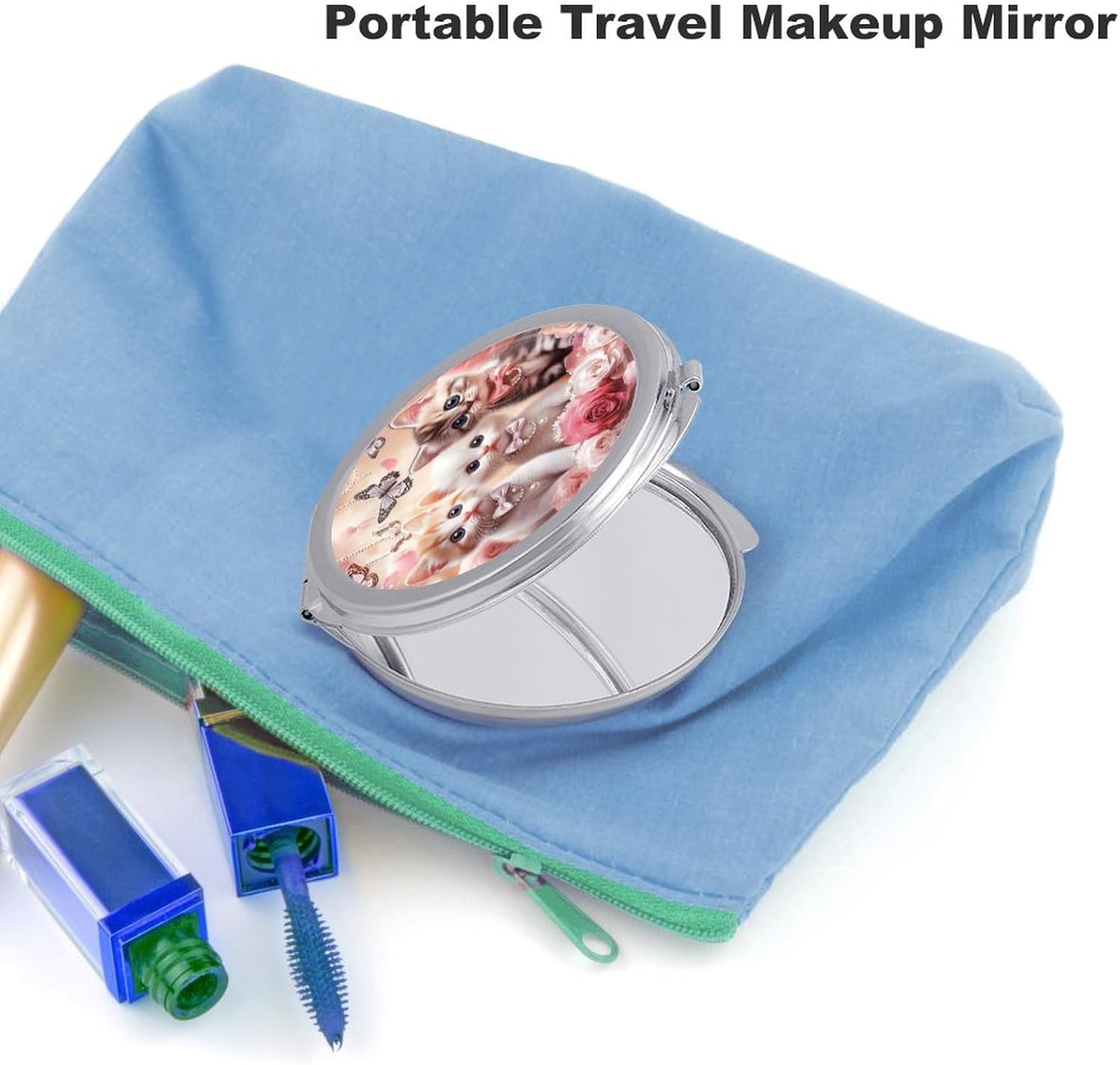 Cute Cat Kitty Compact Makeup Mirror Mini Foldable Cosmetic Mirror Portable Travel Mirror for Purse Pocket