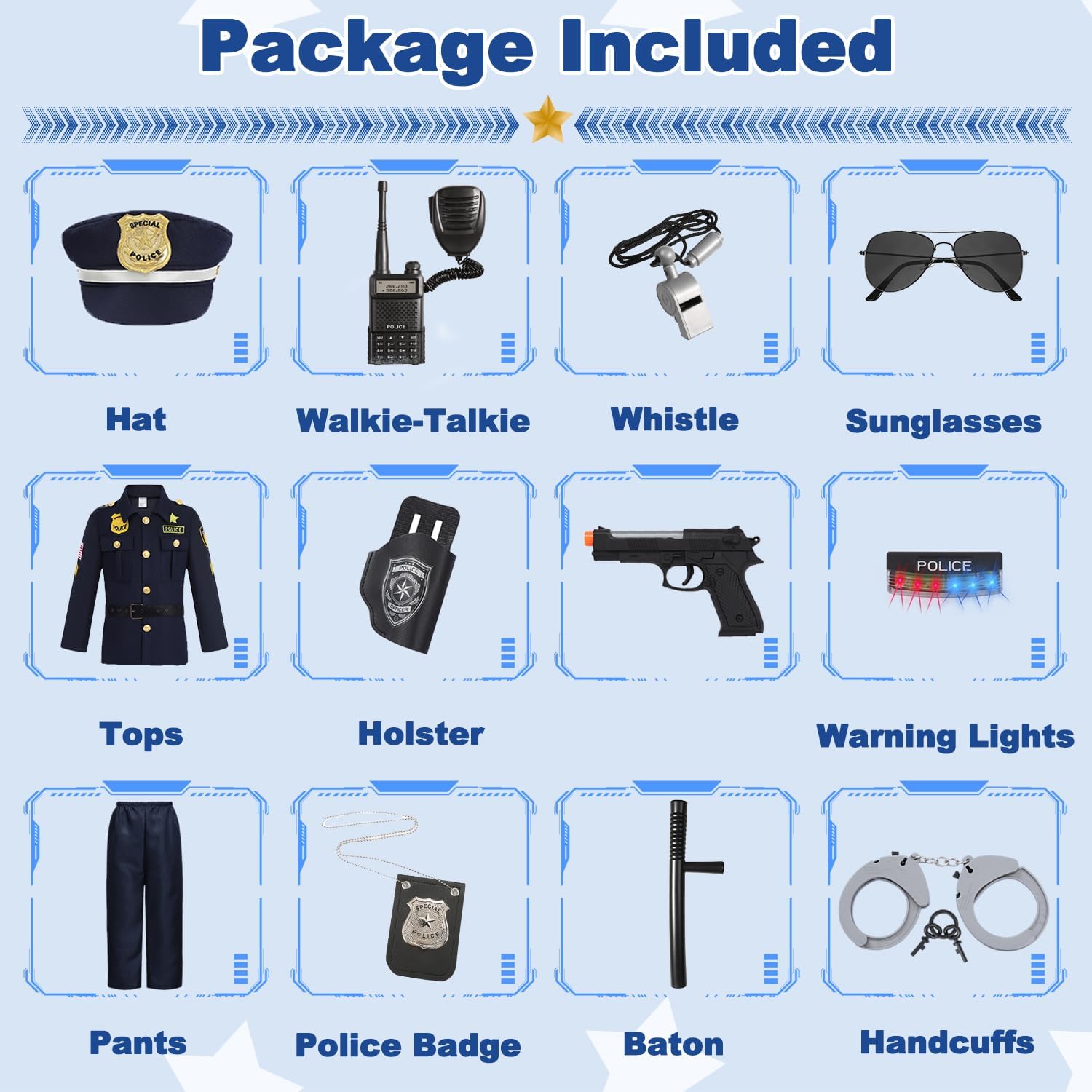 Cop Costume for Kids Boys Police Officer Costume Suit with Hat Toddler Halloween Costume Outfit Set with Stuff Toy - Image 2