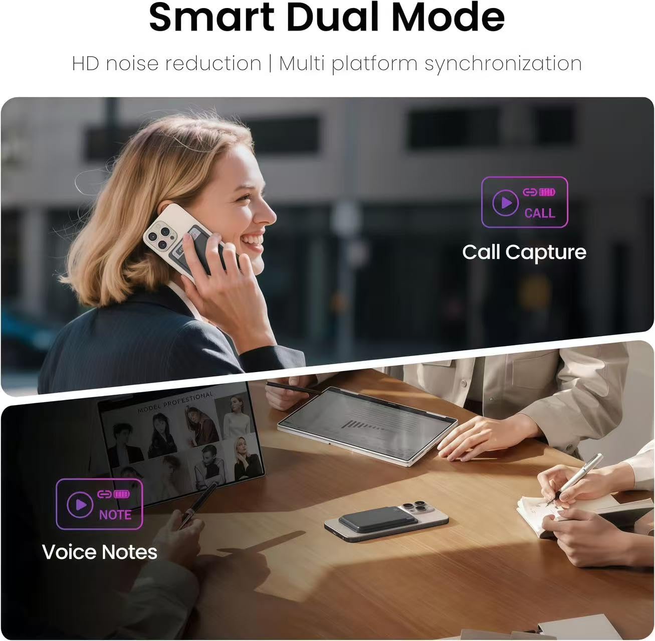 KI Digitales Diktiergerät mit Hülle, Echtzeit-Transkription & KI-Zusammenfassung mit152 Sprachen, Fur Android/iOS, 64GB, One-Touch-Aufnahmefür Meetings, Interviews, Telefonate