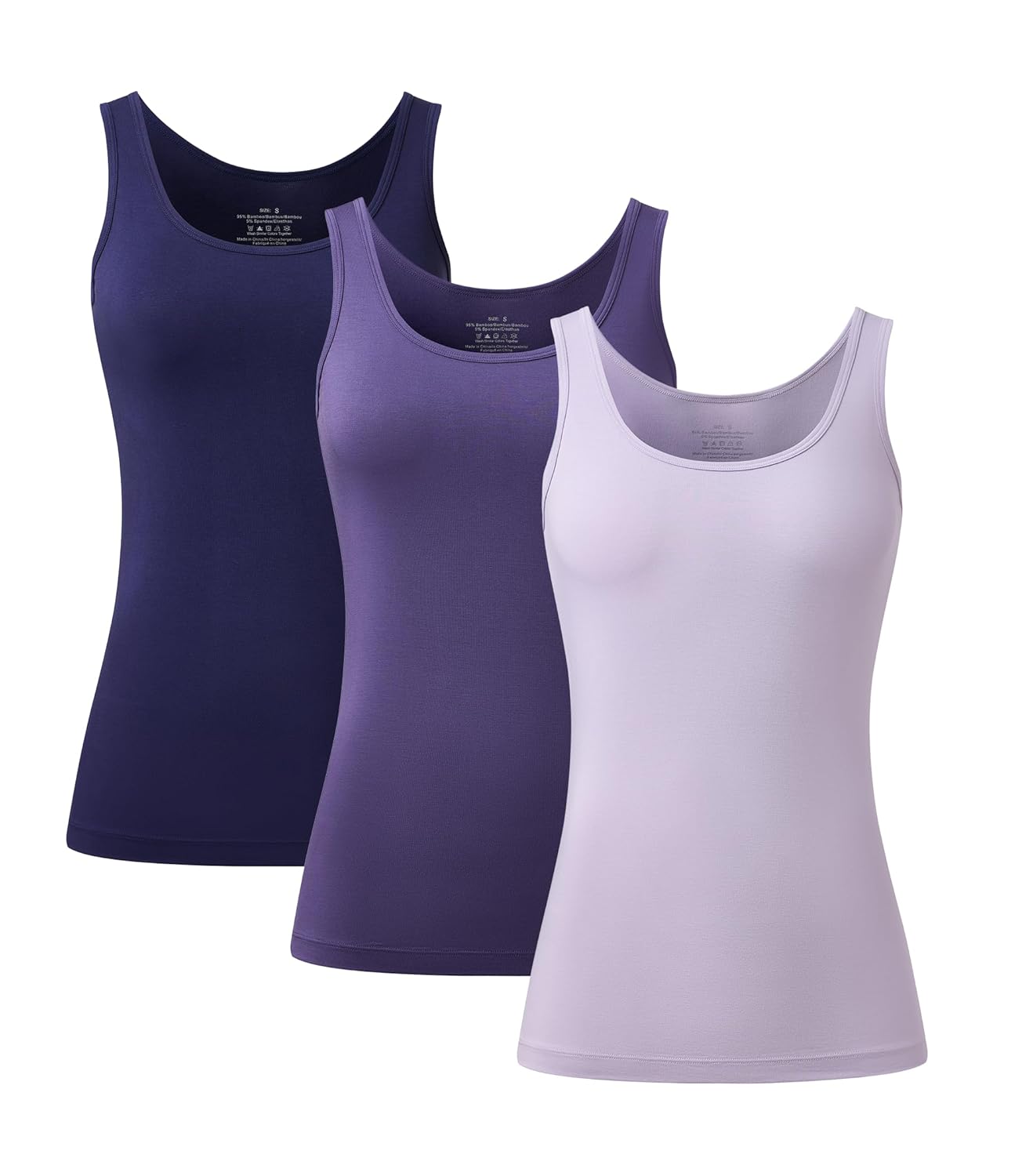 COLORFULLEAF Womens Long Tank Tops Bamboo Rayon Sleeveless Layering Camisole Summer Tank Tops for Women Undershirts 3 Pack