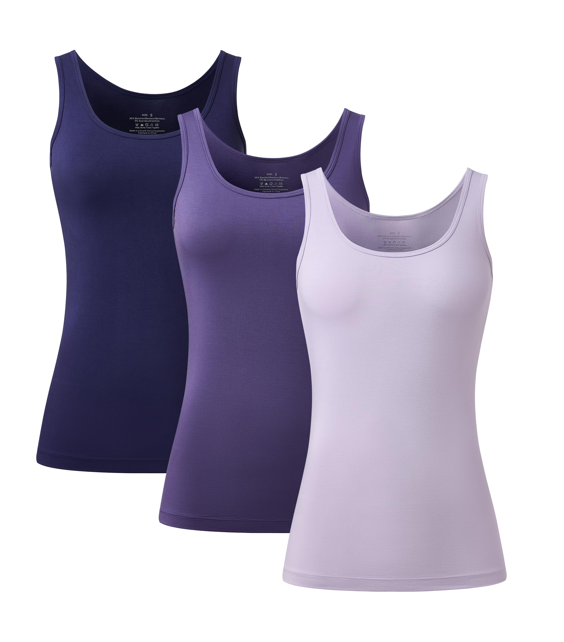 COLORFULLEAF Womens Long Tank Tops Bamboo Rayon Sleeveless Layering Camisole Summer Tank Tops for Women Undershirts 3 Pack