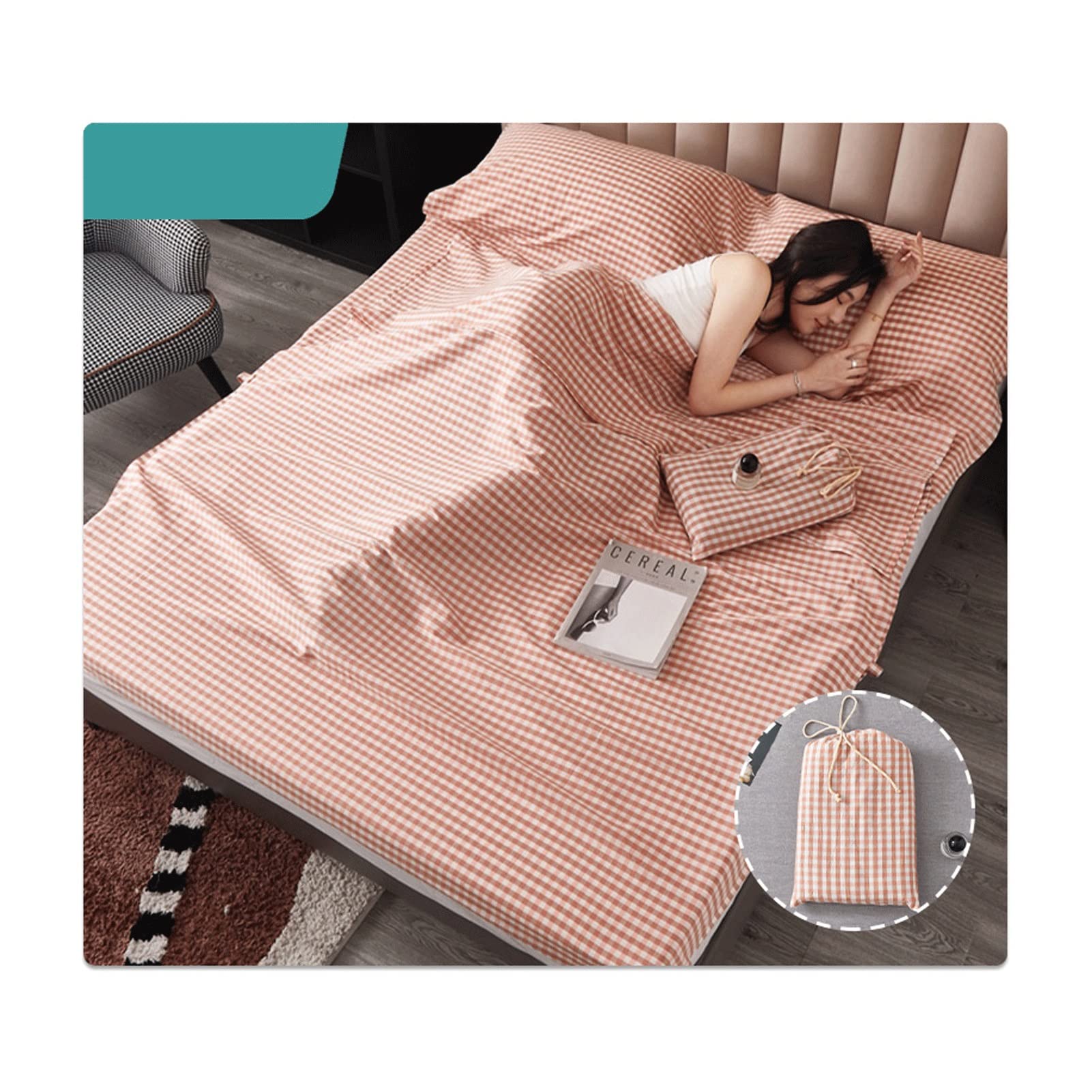 RUZGAR Drap de Sac de Couchage 100% Coton Plaid Rayé Confort Léger Sac de Couchage Adultes Drap de Couchage de Voyage en Simple Double (Color : Pink, Size : 200x210cm-78x82)