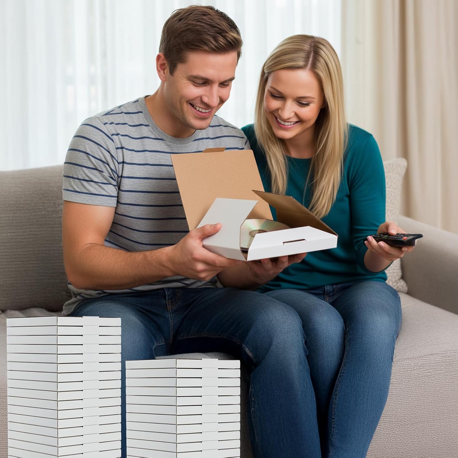50 Pcs Cd Mailer Box, 5.9 x 5.3 x 0.7 inch Cd Shipping Boxes, Corrugated Mailing Bags for Moving, Shipping, Storage, or Small Business Packaging (White)
