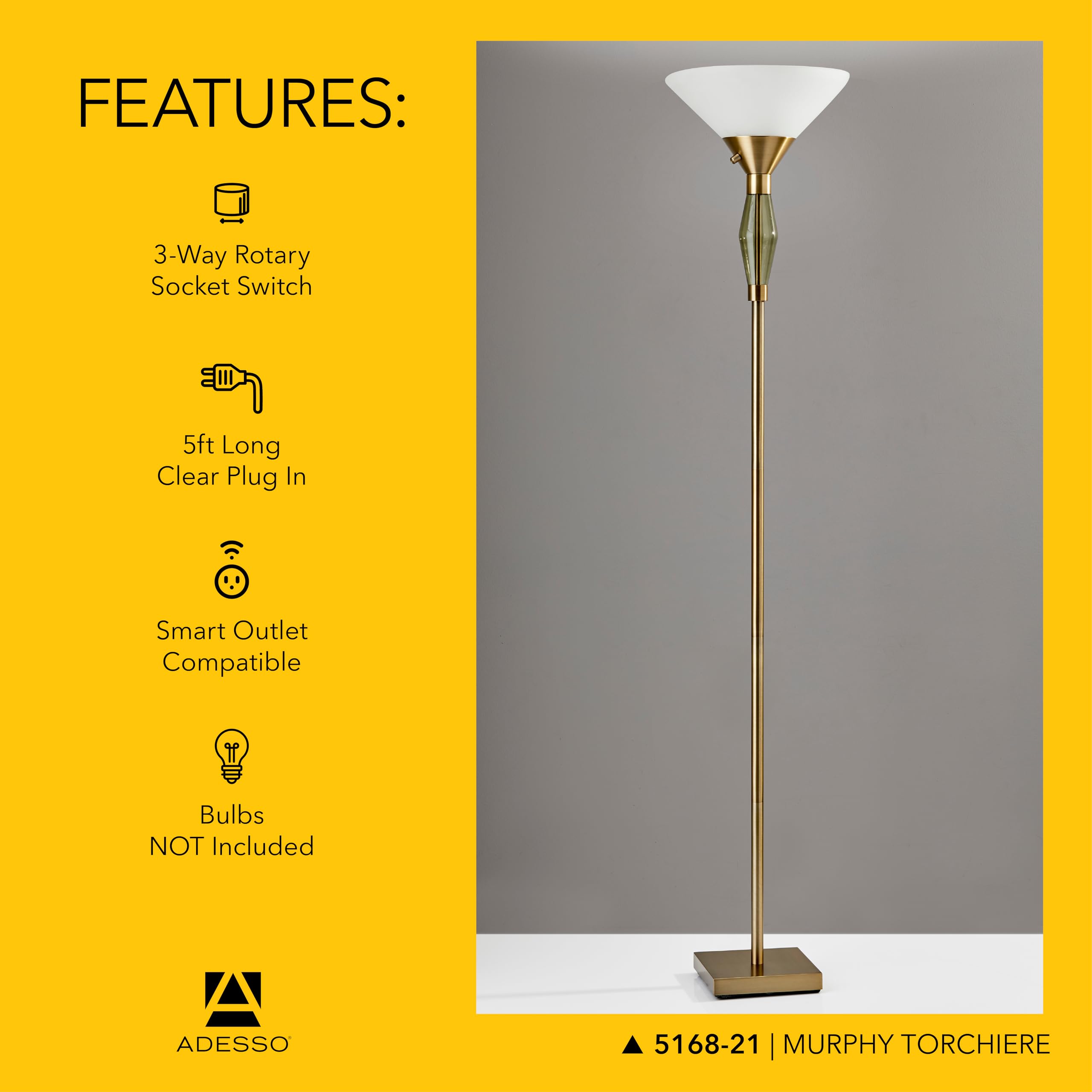 Adesso Torchiere Floor Lamp with Antique Brass Finish & Green
