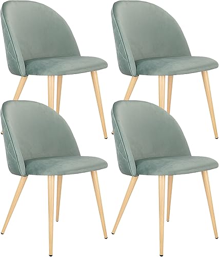 Vista 34 de Juego de 4 sillas de comedor de 4 piezas, modernas sillas de cocina tapizadas de terciopelo con patas de madera, juego de sillas auxiliares