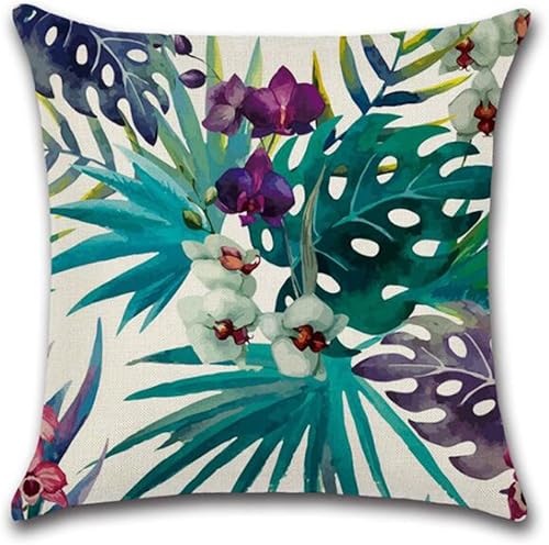 Miniatura 5 de ULOVE LOVE YOURSELF Fundas de almohada decorativas para el hogar, patrón de flamenco y hojas de flores tropicales, fundas de cojín de lino y