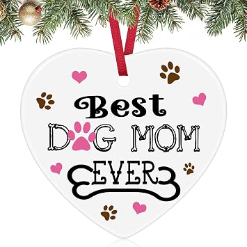 Dog Mom Gifts for Women Ceramic Ornament Dog Gifts Dogs Lovers Gift Christmas Ornament Dogs Owner Gift for Mum, Wife, Fur Mom, Pet Mum Animal Rescue Keepsake Christmas Birthday Mothers Day Present