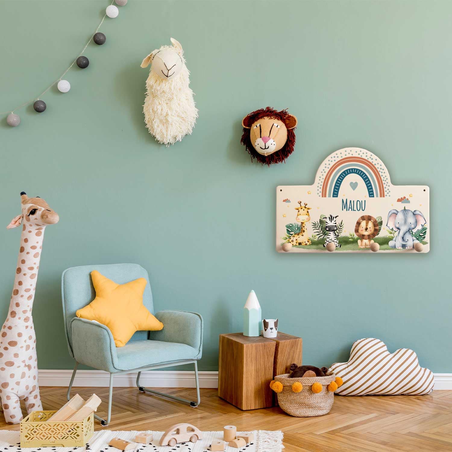 GRAVURZEILE Porte-manteau personnalisé pour enfant avec nom au choix pour chambre de bébé - Patère en bois avec de beaux motifs pour filles et garçons - Décoration de chambre d'enfant