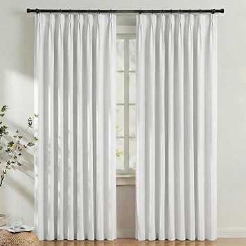 hoeflife 50 Inches Wide Blackout Pinch Pleated Curtains Rings Hooks 2 Panels for Living Room Pinch Pleat Curtains 96 Inches Long for Dining Bedroom Office White