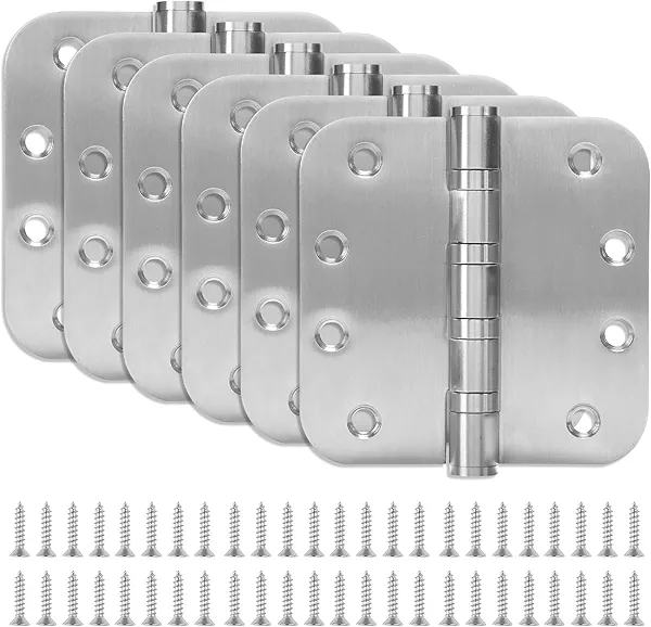 6 Pack Stainless Steel Silver Door Hinges for Exterior & Interior Doors, 4.0 x 4.0 Inch Heavy-Duty Ball Bearing Door Hinges with 5/8" Radius Corners