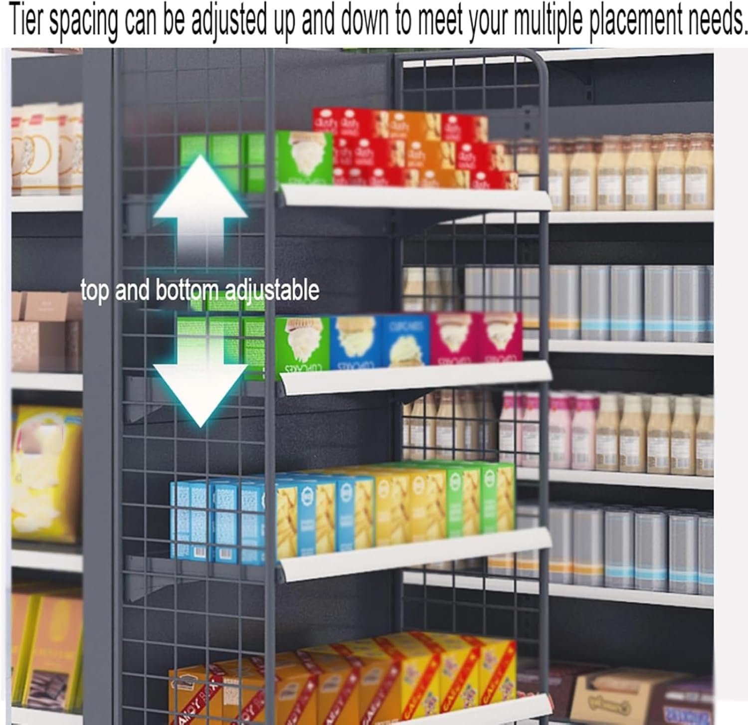 5-Tier Retail Display Rack, Metals Snack Candy Stand, Commercial Combined Shelves Display Rack, Storage Shelf Organizer with Heavy-Duty Metal Frame, Easy Assem(267x73x165cm