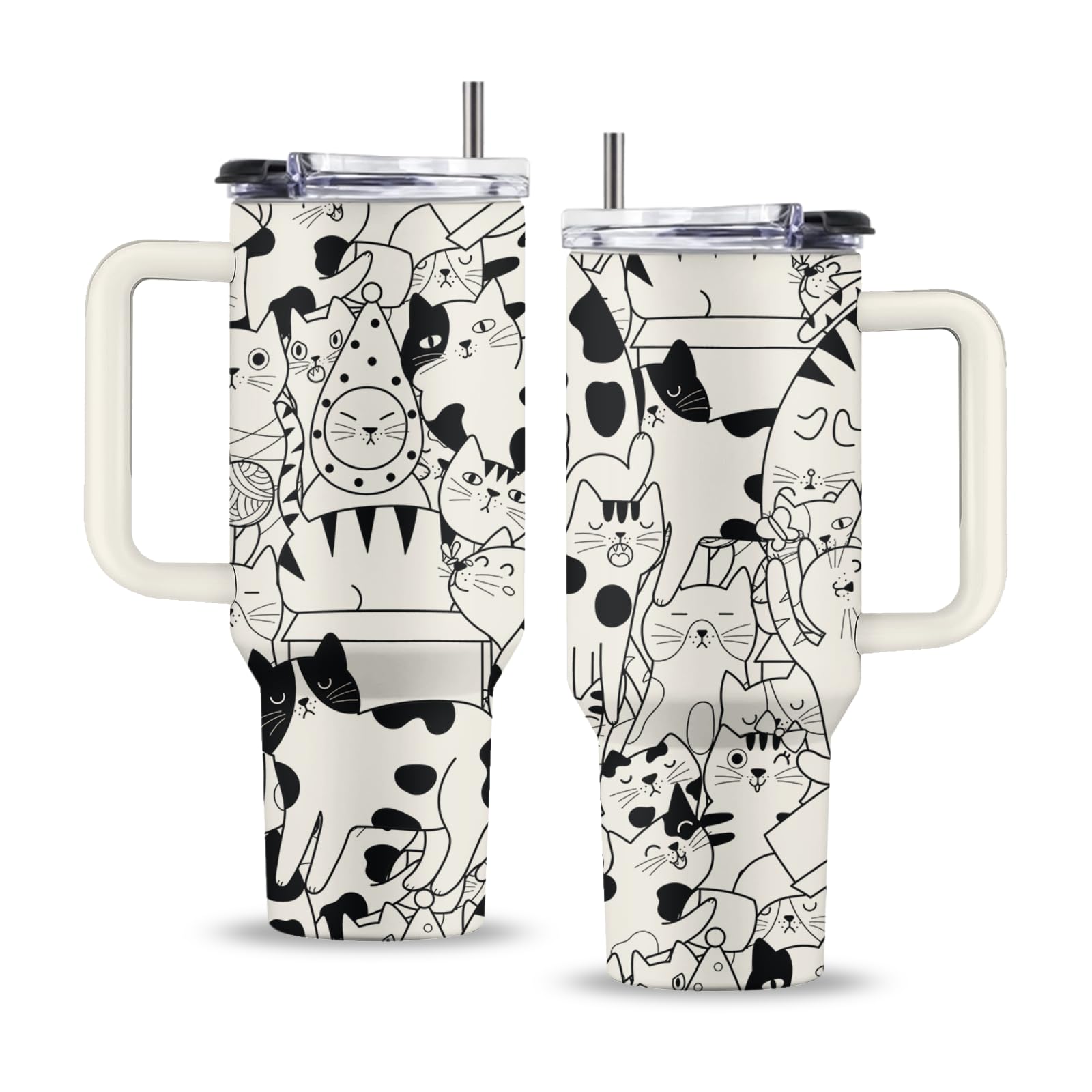 Regalos de gatos para los amantes de los gatos, vaso de gato de 40 onzas con asa y popote, regalos para amantes de los gatos, regalos de cumpleaños para el día de San Valentín para los amantes