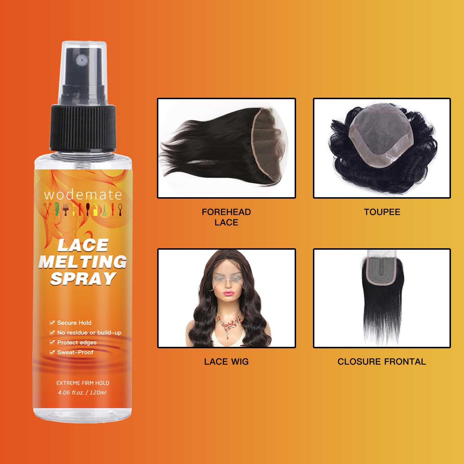 Dentelle fusion Spray pour perruques 120ml, Lace Melting Spray Fondant Pour Perruques - adhésif de cheveux pour perruques, maintien extrême, aucun résidu