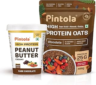 Pintola Fitness Combo: High Protein Chocolate Flavour Creamy Peanut Butter 510G, Added Whey Protein, 6.2G Fiber, & 22G Hig Price In India