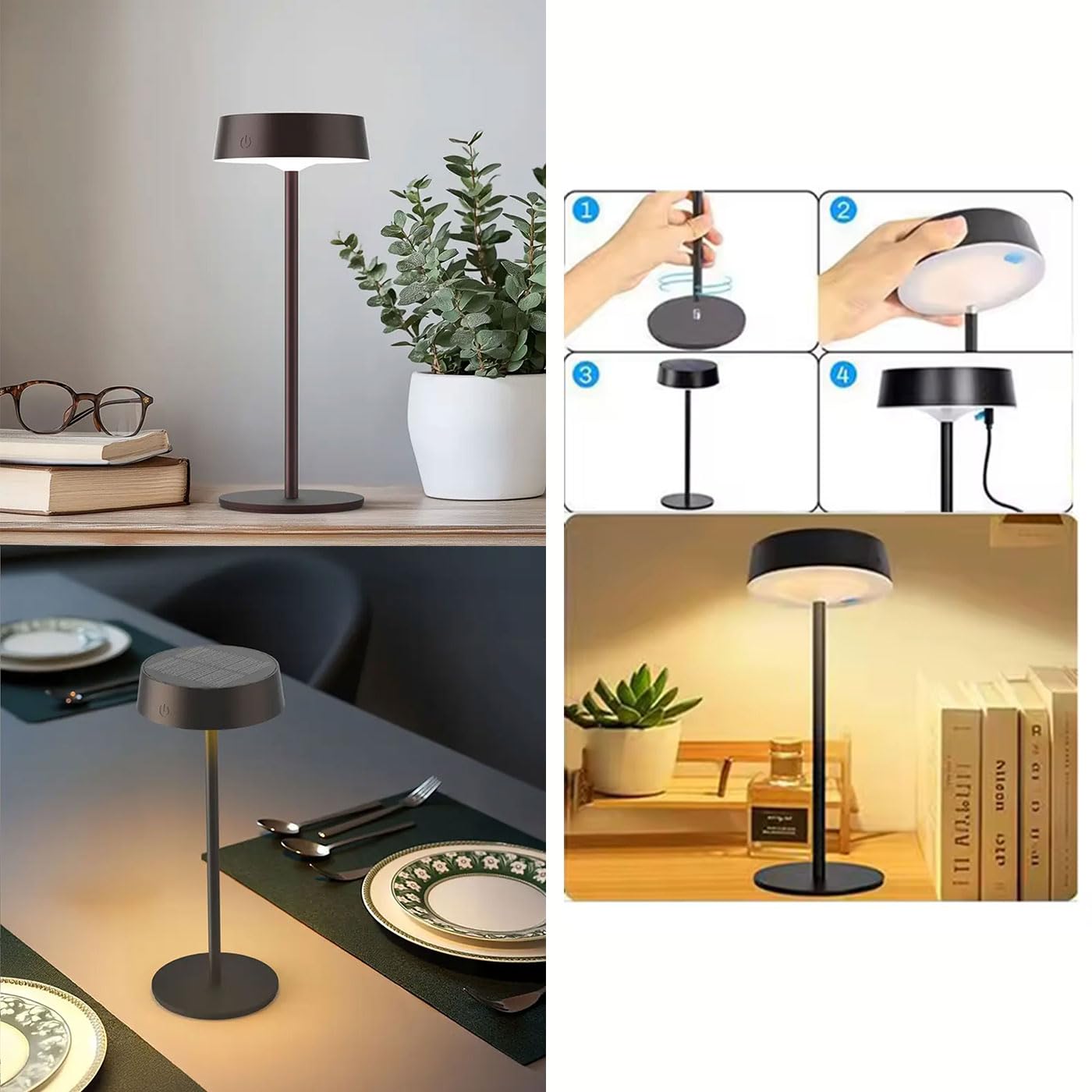 Set di 2 Lampada da Tavolo Solare Touch Senza Fili IP67 per Esterni e Interni, Ricarica Solare e USB-C, Lampada Portatile Impermeabile per Giardino, Terrazza, Scrivania