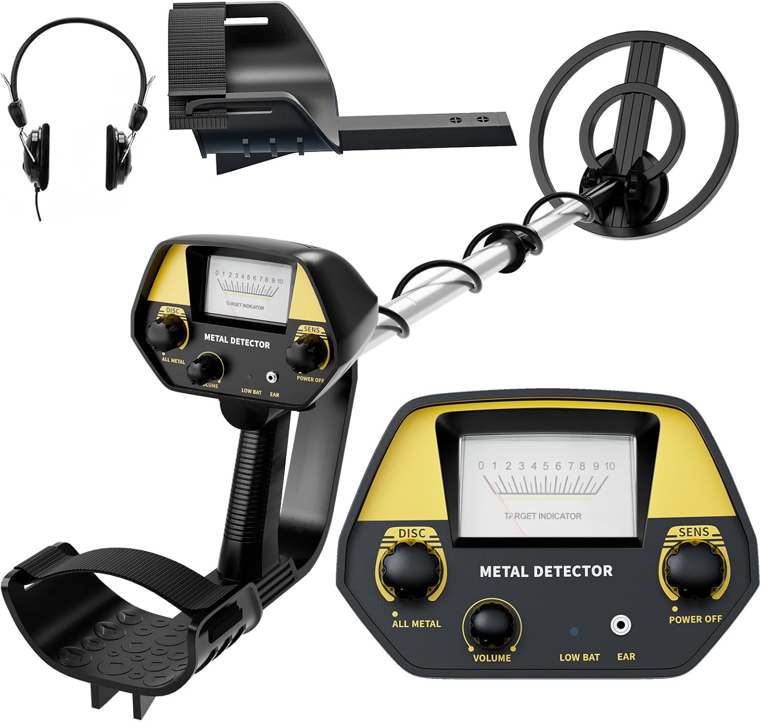 JUANGU Metal Detector for Adults & Kids - Lightweight 2.8lbs with 8" Search Coil, Adjustable Stem for Beach, Gold & Coin Hunting with Headphones - Easy to Use for Beginners, Gift for Boys & Girls