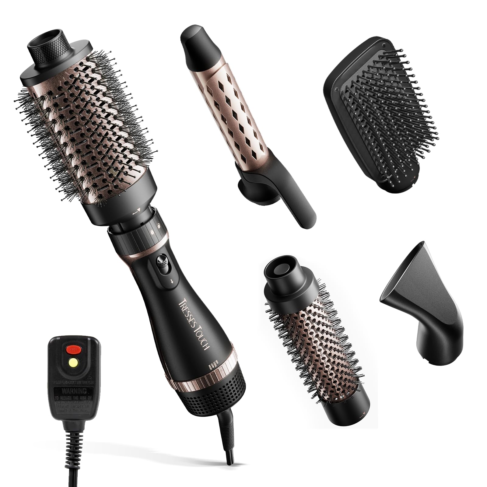 Hair Dryer Brush Set, 5-in-1 Blow Dryer Brush Set, Multi Hot Air Hair Styler for Salon Blowouts, Smooth Curls, Volumizing and Straightening, Sleek and Less Frizz, Rose Gold