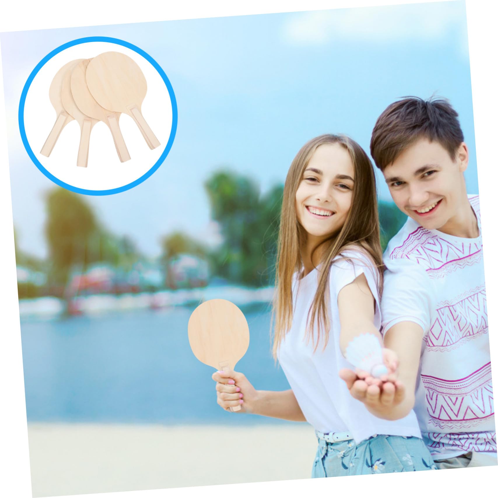 4pezzi Racchette da Spiaggia in Legno Naturale Resistenti Racchette da Badminton per Gioco all Aperto in Marrone Adatte Ragazza Adolescenti e Adulti per Allenare Coordinazione