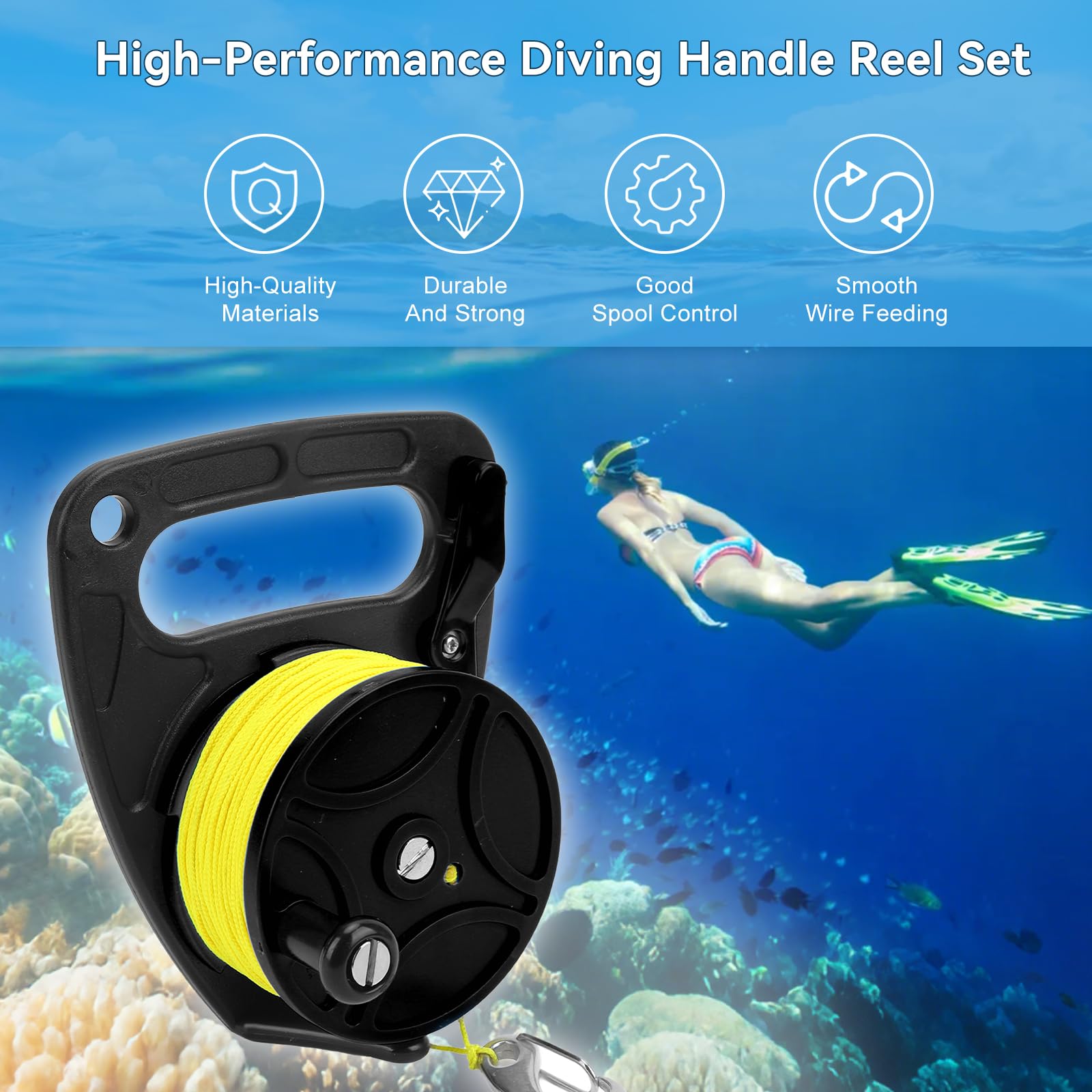 plplaaoo Carretes De Buceo Carrete De Cuerda De Anclaje Carrete De Dedo Multiusos con Cable De 83 M De Clip, Carrete De Fusil De Submarinismo Pistola De Lanza para Pesca Submarina con Carrete