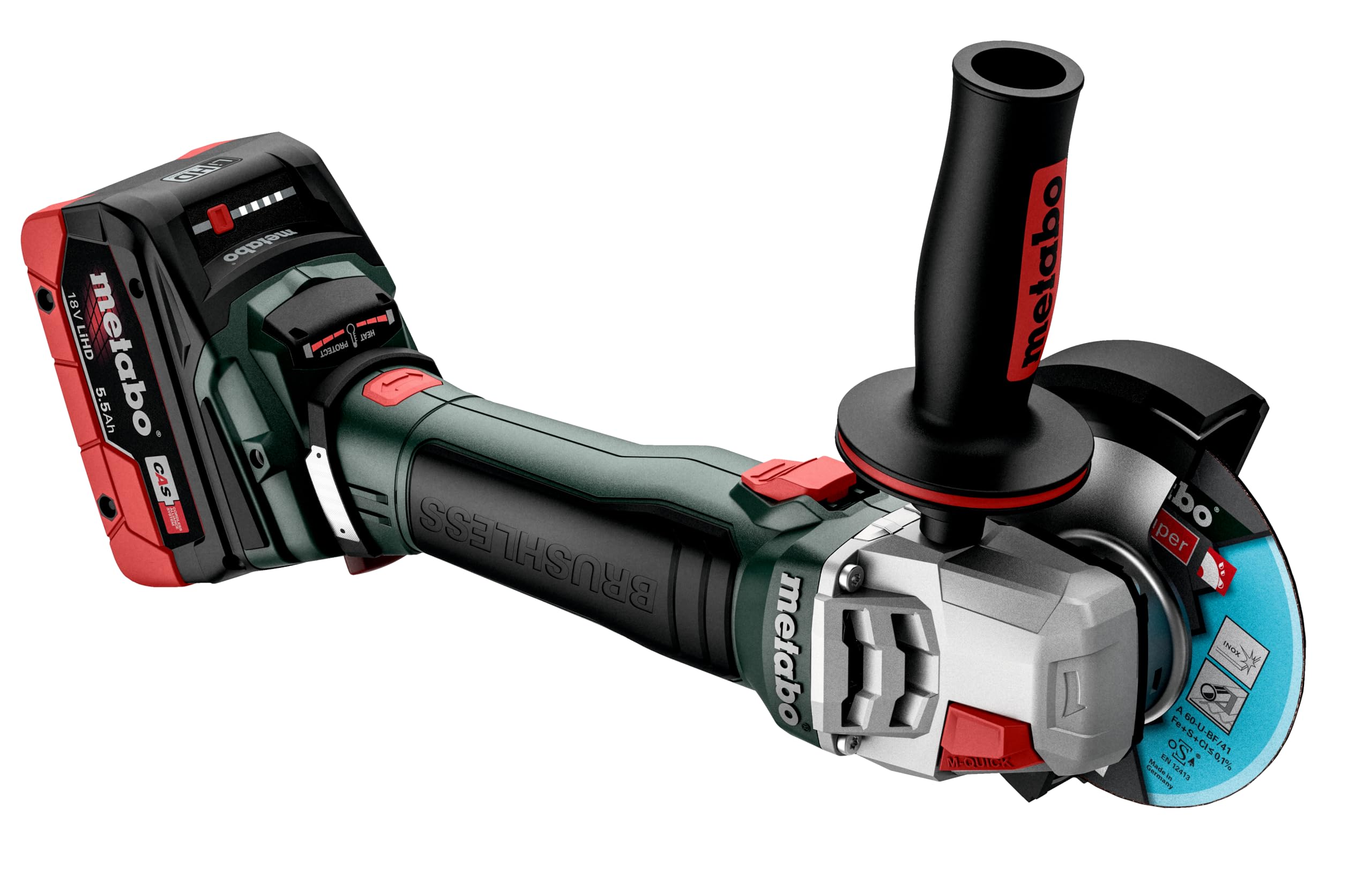 WB 18 LT BL 11-125 Quick (613054840) Amoladora angular de batería | Motor sin escobillas, 1100W de potencia, sistema Quick, cambio de disco sin llaves, sin batería ni cargador