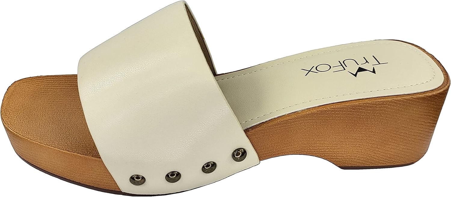 TruFox Classic Slide Sandals Low Heel Lightweight Faux Wood - Image 2