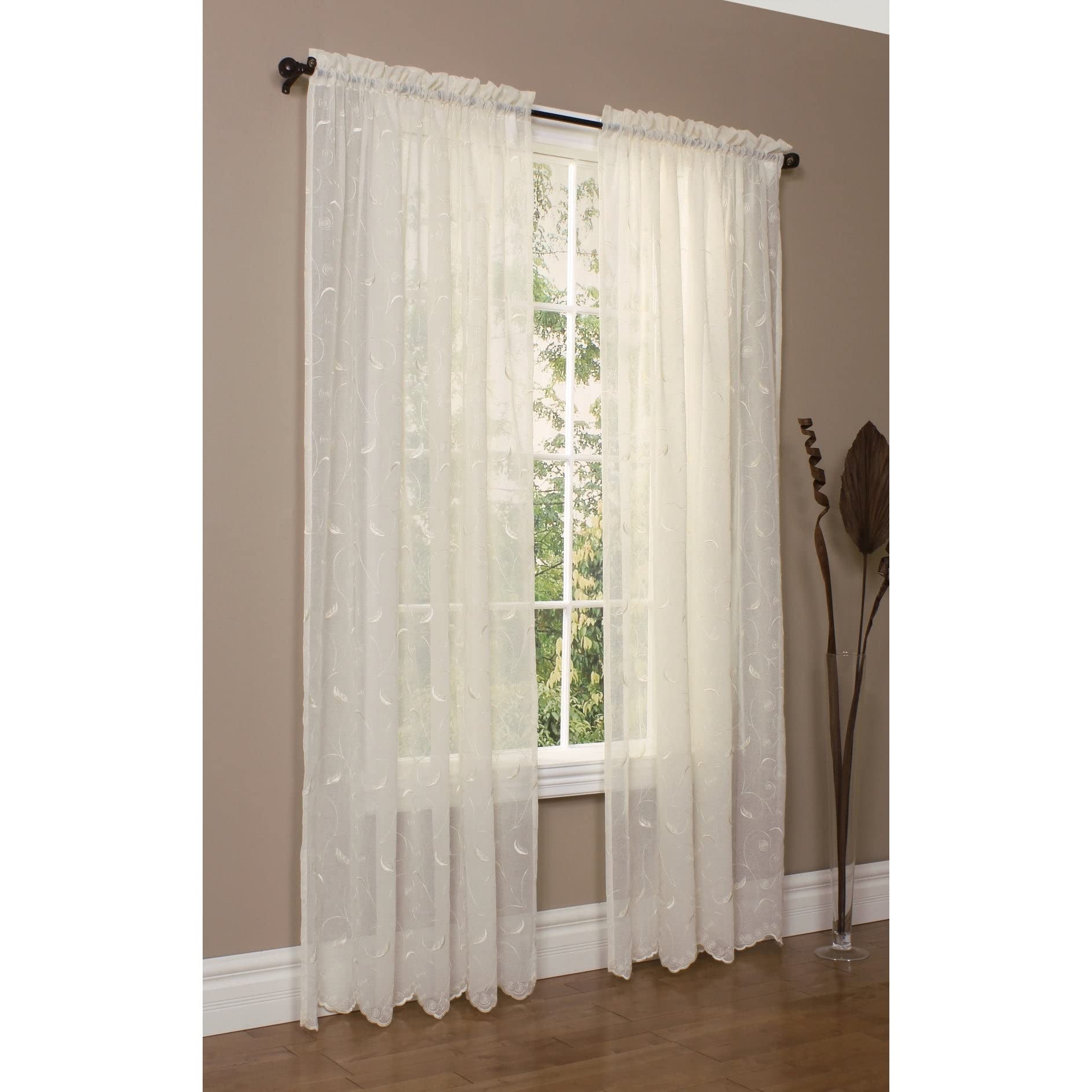 Commonwealth Home FashionsHathaway Scroll Motif Embroidered Window Curtain Sheer by Habitat Cream 54" x 63" 63 Inches