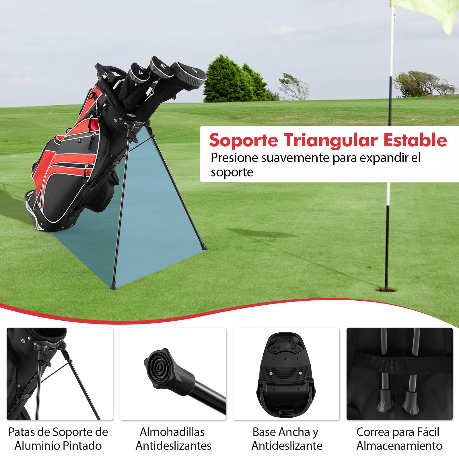 COSTWAY Bolsa de golf, Bolsa de Palos de Golf con 5 Divisores, 7 Bolsillos con Cremallera, Paragüero, Bolsa de Golf Ligera y Portátil con Correa para el Hombro (rojo)