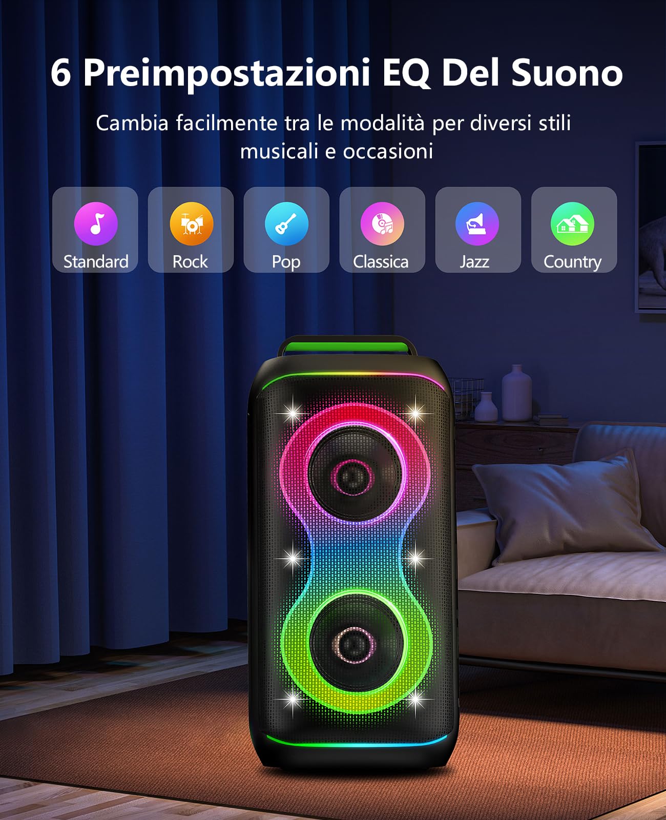 GKD61 Cassa Karaoke con 2 Microfoni UHF Wireless, Cassa Bluetooth Portatile da 400W di Potenza di Picco, Subwoofer da 6,5", Sistema Karaoke Professionale, Supporto USB/TF/AUX, Ideale per Grandi Feste