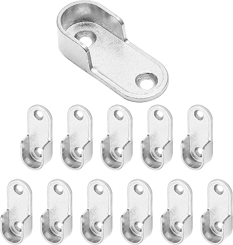 Paquete de 12 soportes ovalados para barra de armario con 2 agujeros de montaje, soportes de barra de soporte de armario aptos para varillas