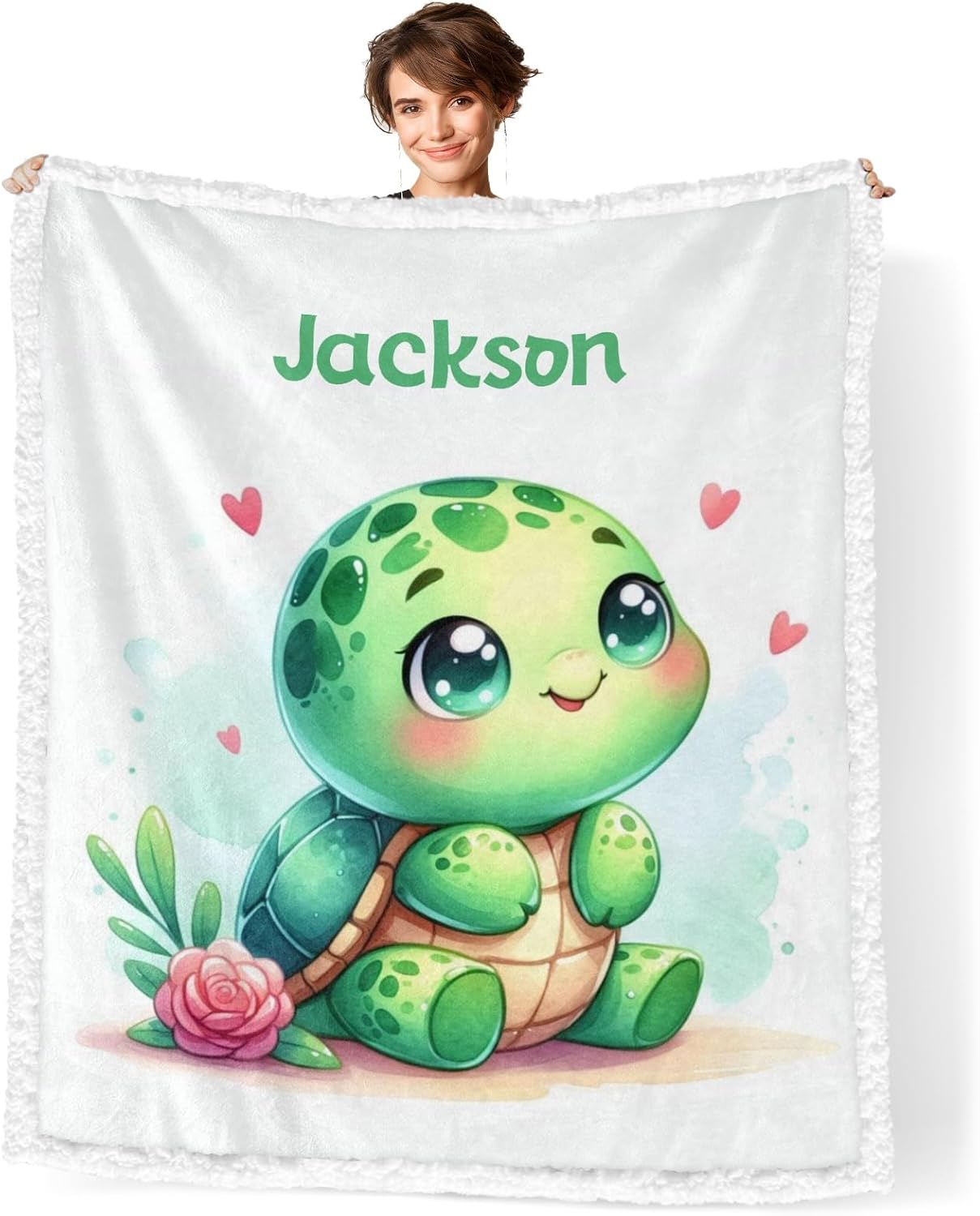 Green Sea Turtle Fish Personalized Sherpa Baby Blankets for Boys Girls,Soft Newborn Naps Custom Name Blanket for Shower Gift 30x40 in