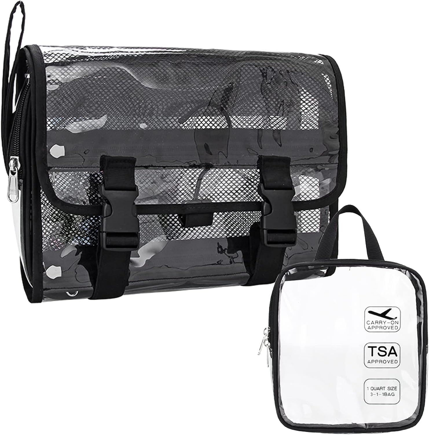 Clear Toiletry Bags for Traveling, Hanging Toiletry Bag for Women and Men with TSA Approved 3-1-1 Small Pouch, Large Travel Makeup Bag Cosmetic Organizer Pouch for Toiletries, Full Sized Container