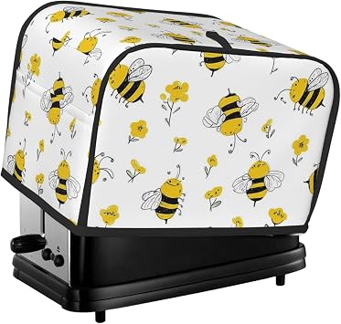 Yellow Bees Flowers Toaster Cover 2 Slice Wide Slot Bread Machine Covers Fingerprint Protector Toaster Oven Cover Dustproof Kitchen Small Appliance Covers
