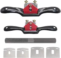 KOOTANS Spokeshave ajustável de 22,86 cm e 25,40 cm, com lâminas de substituição e lixa de lâmina de 4 vias, plaina manual com base plana, perfeita para aparar, ferramentas de rebarbação de madeira