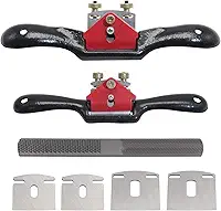 KOOTANS Spokeshave ajustável de 22,86 cm e 25,40 cm, com lâminas de substituição e lixa de lâmina de 4 vias, plaina manual com base plana, perfeita para aparar, ferramentas de rebarbação de madeira