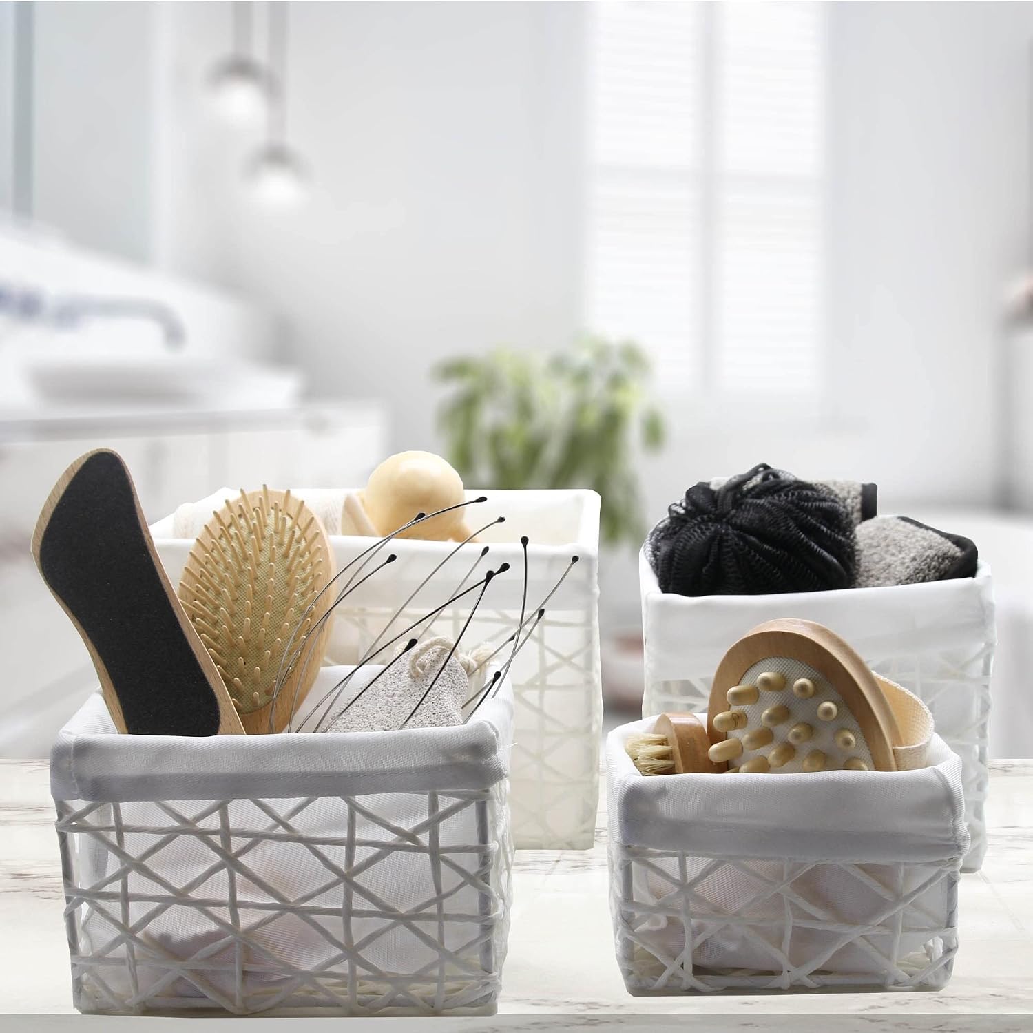 Paper Rope Storage Utilities Baskets Totes Set of 4 White