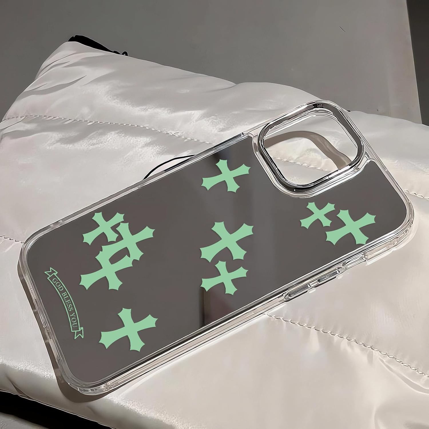 Compatible with iPhone 15 Cute Glossy Mirror Back Case,Black Cross Pattern,Senior Shockproof Protection for iPhone 15 Case for Women Girls - Image 7